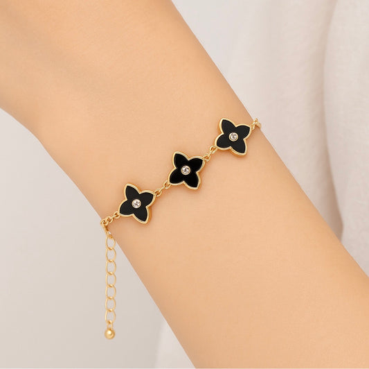 Bracciale Quadrifoglio Elegance – Nero & Oro